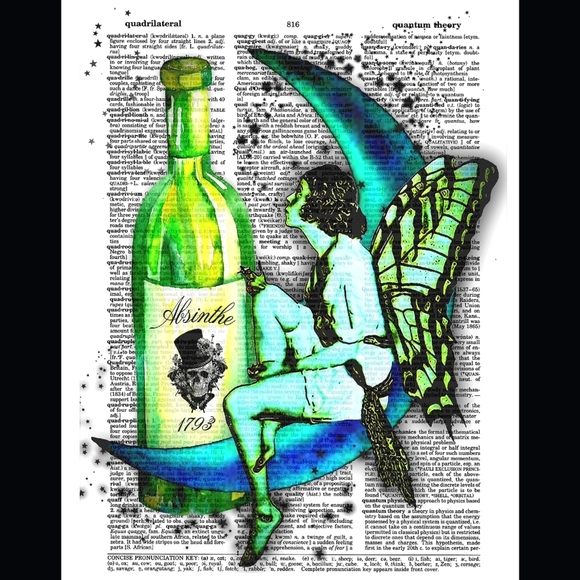 Green Fairy Absinthe Bright Vintage Dictionary Art Print - Picture 1 of 5